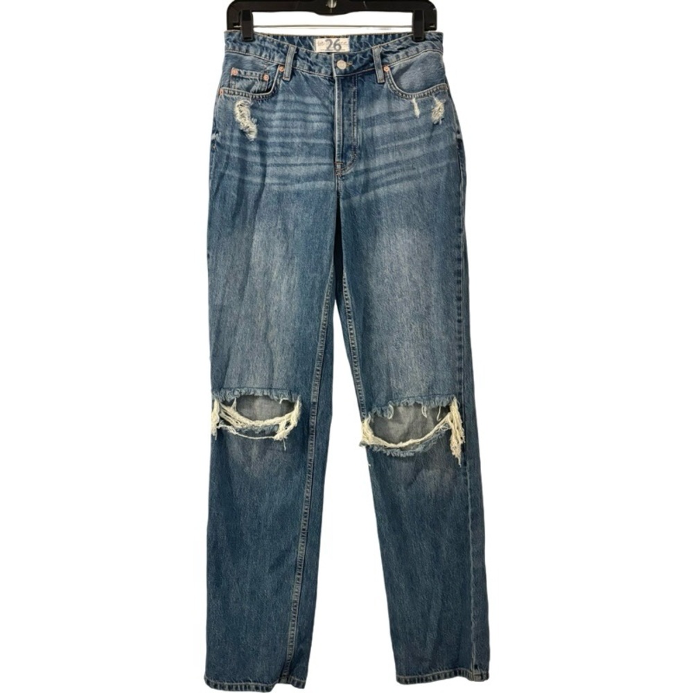 FREE PEOPLE Mid Rise Straight Leg Destroyed Jean in Blue Size 26 - Picture 4 of 9
